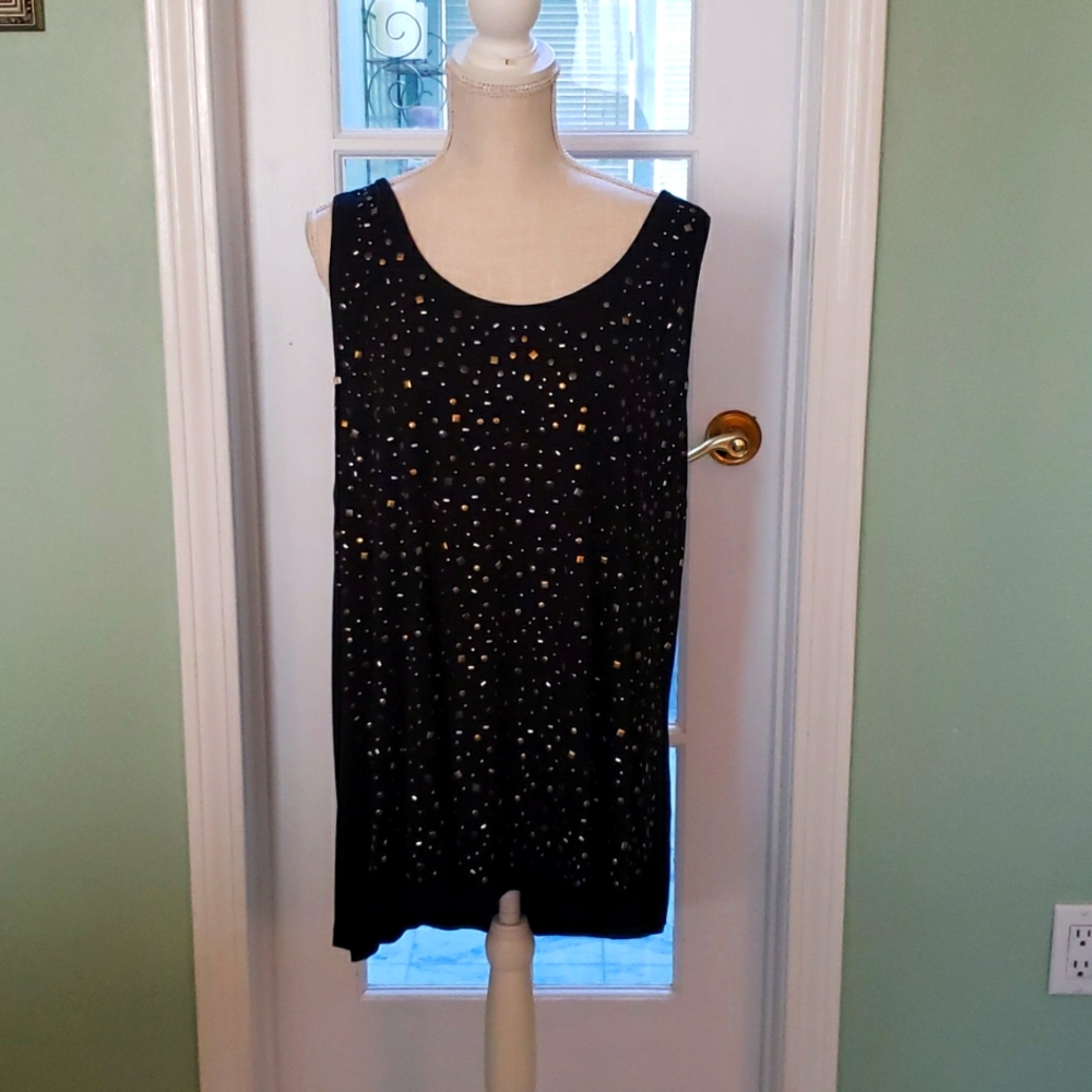 Lane Bryant Tank Top Beaded Plus 22/24 Black Silver Gold